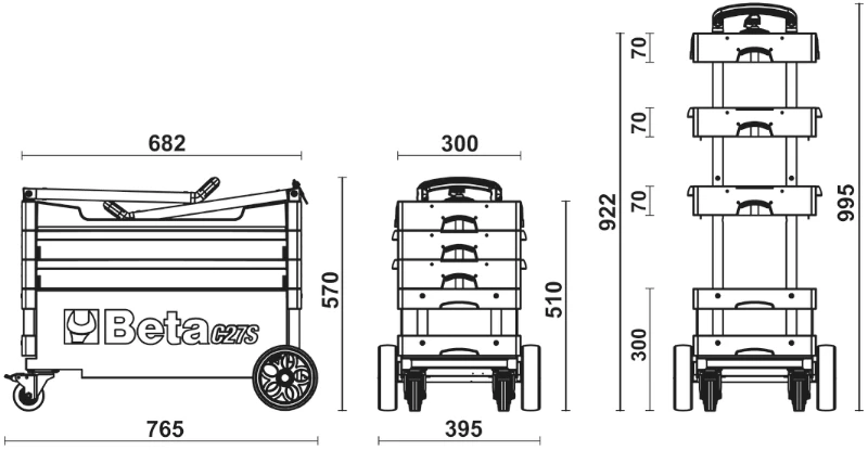 Beta Servante D'atelier Complète 027000202 C27S-G Chariot D'outils Pliable Pour Le Travail Mobile 3 Beta Servante D'atelier Complète 027000202 C27S-G Chariot D'outils Pliable Pour Le Travail Mobile