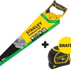 Stanley Scie à Bois STHT20352-0SB Scie à Main Universelle Jet Cut 550 Mm + Mètre Ruban Tylon 5 M
